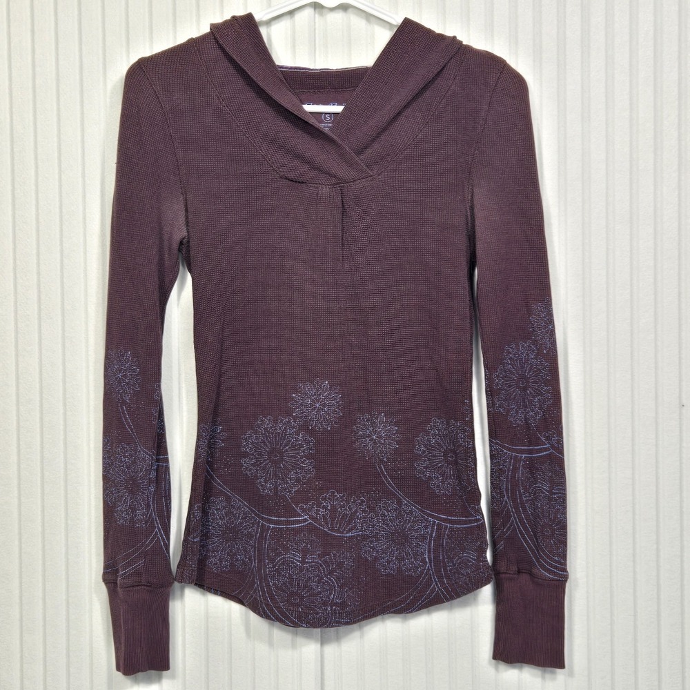 Eddie‎ Bauer Womens Purple Waffle Knit Thermal Hoodie Floral Print Small
